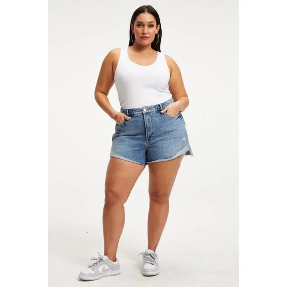 New Good American Good Curve Short Denim Jean Shorts High Rise Distressed - 18 - Picture 11 of 11